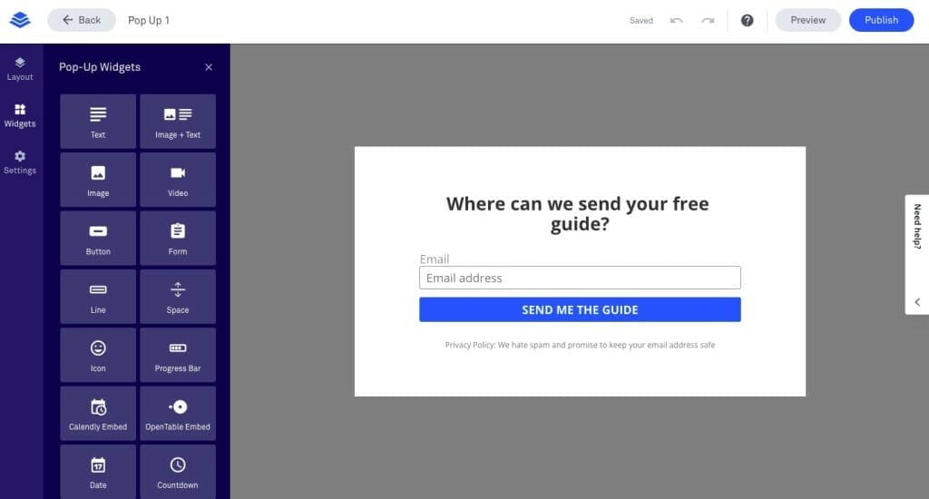 leadpages creation pop up