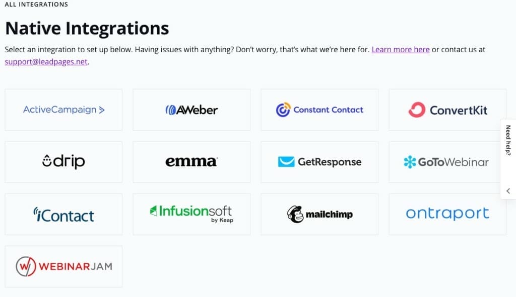 leadpages native integration