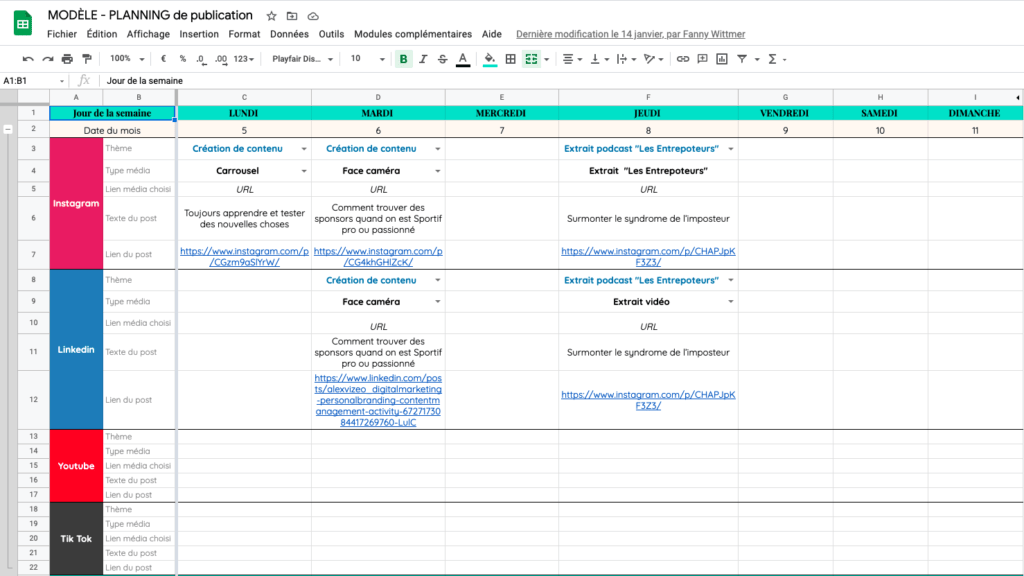 calendrier editorial reseaux sociaux google sheets gratuit