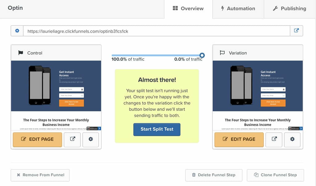 split testing ab ClickFunnels