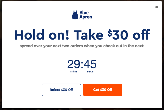call to action exemple blue apron pop up
