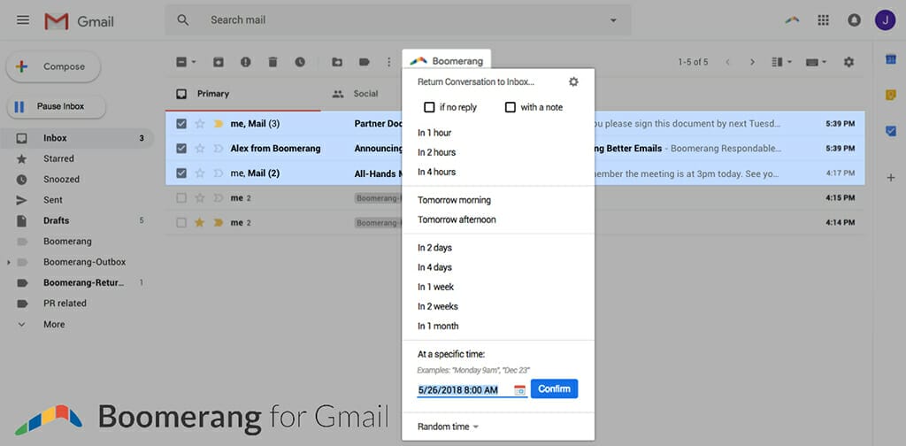 boomerang planifier envoi email