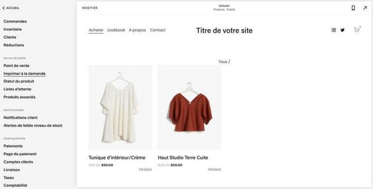 page categorie site squarespace