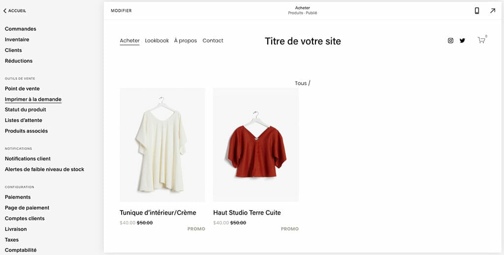page categorie site squarespace