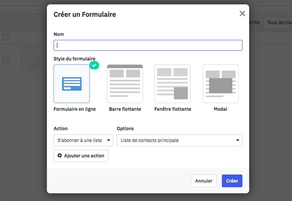ActiveCampaign creer formulaire
