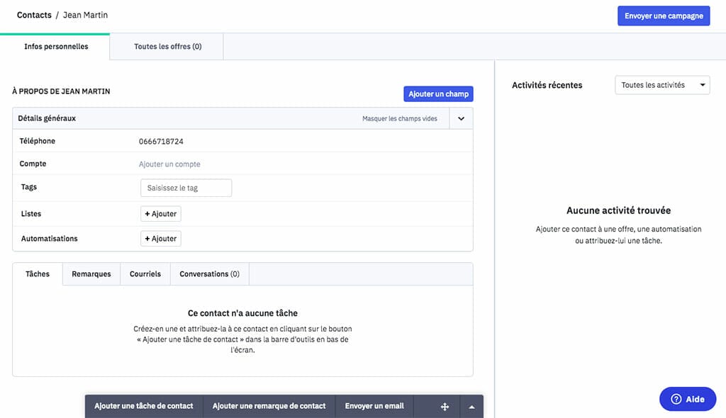 active campaign fiche contact