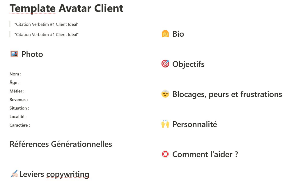 template avatar client ideal