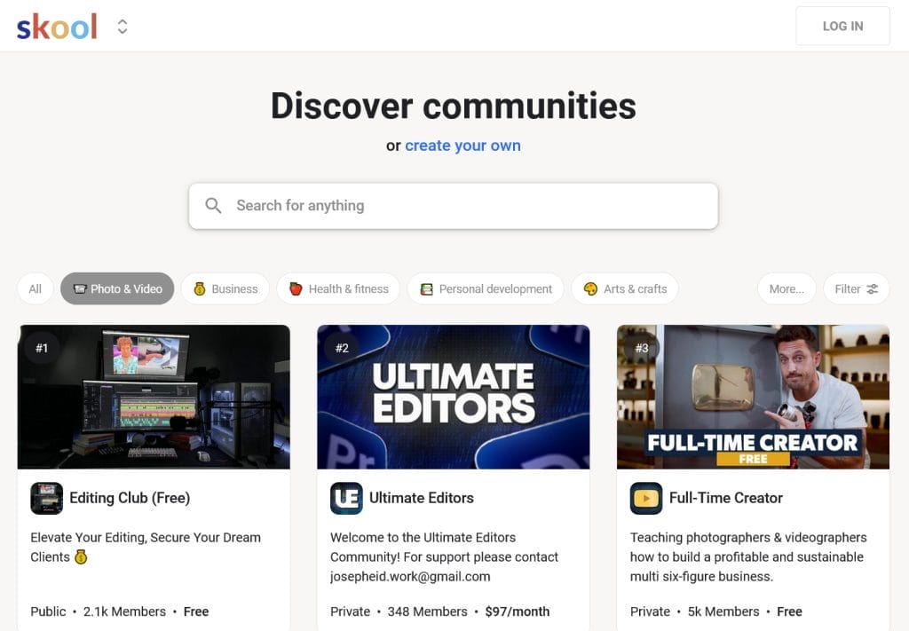 homepage skool outil creation communaute formation en ligne