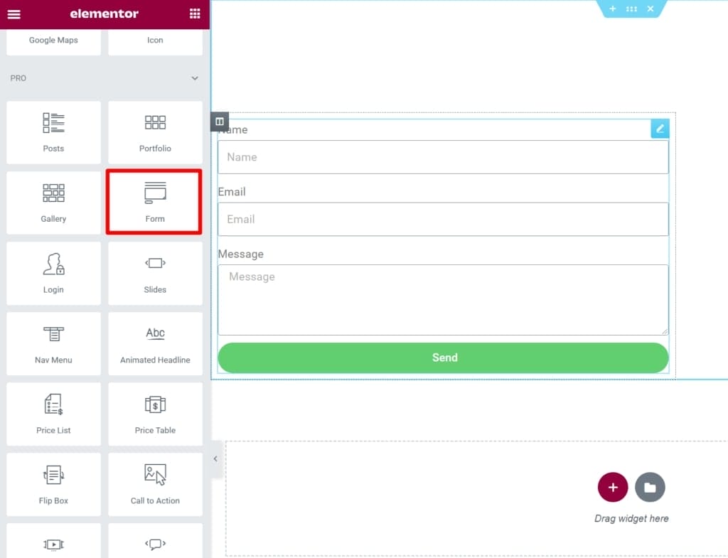 elementor pro form widget