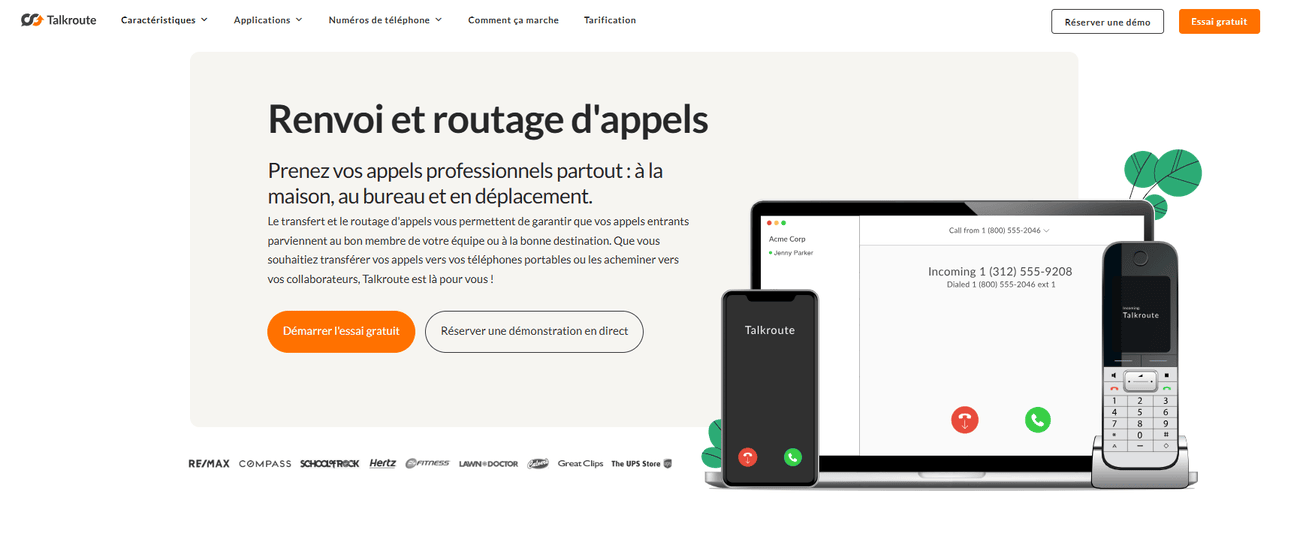 Liste des fonctionnalités de Talkroute: Gestion des appels et routage intelligent