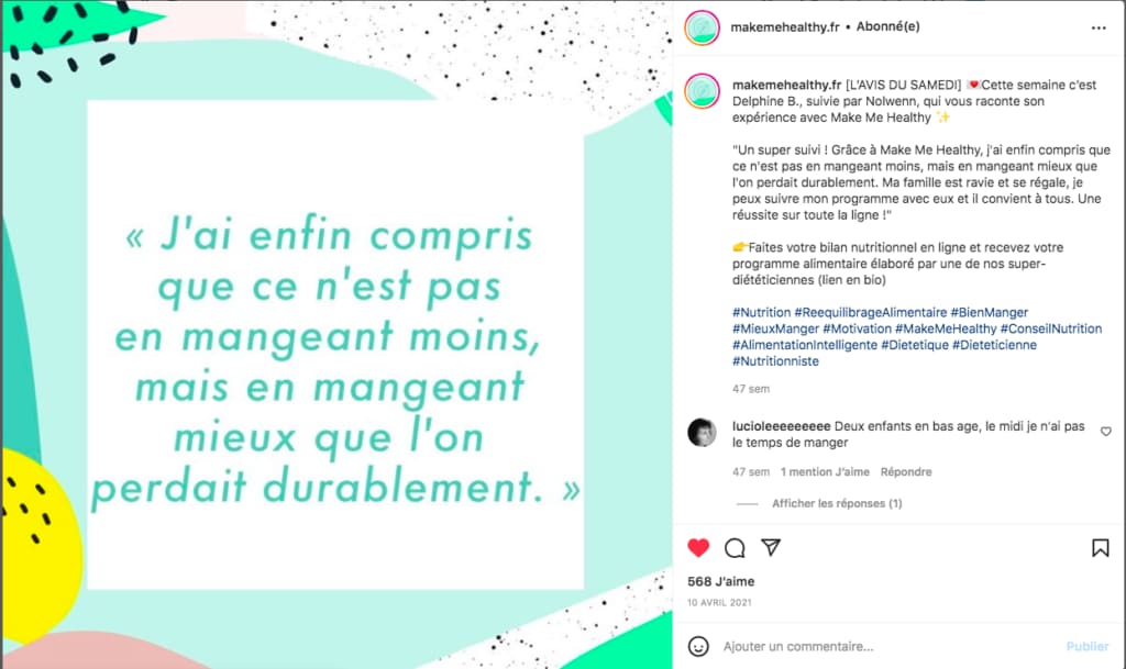 idée post Instagram - Témoignage client