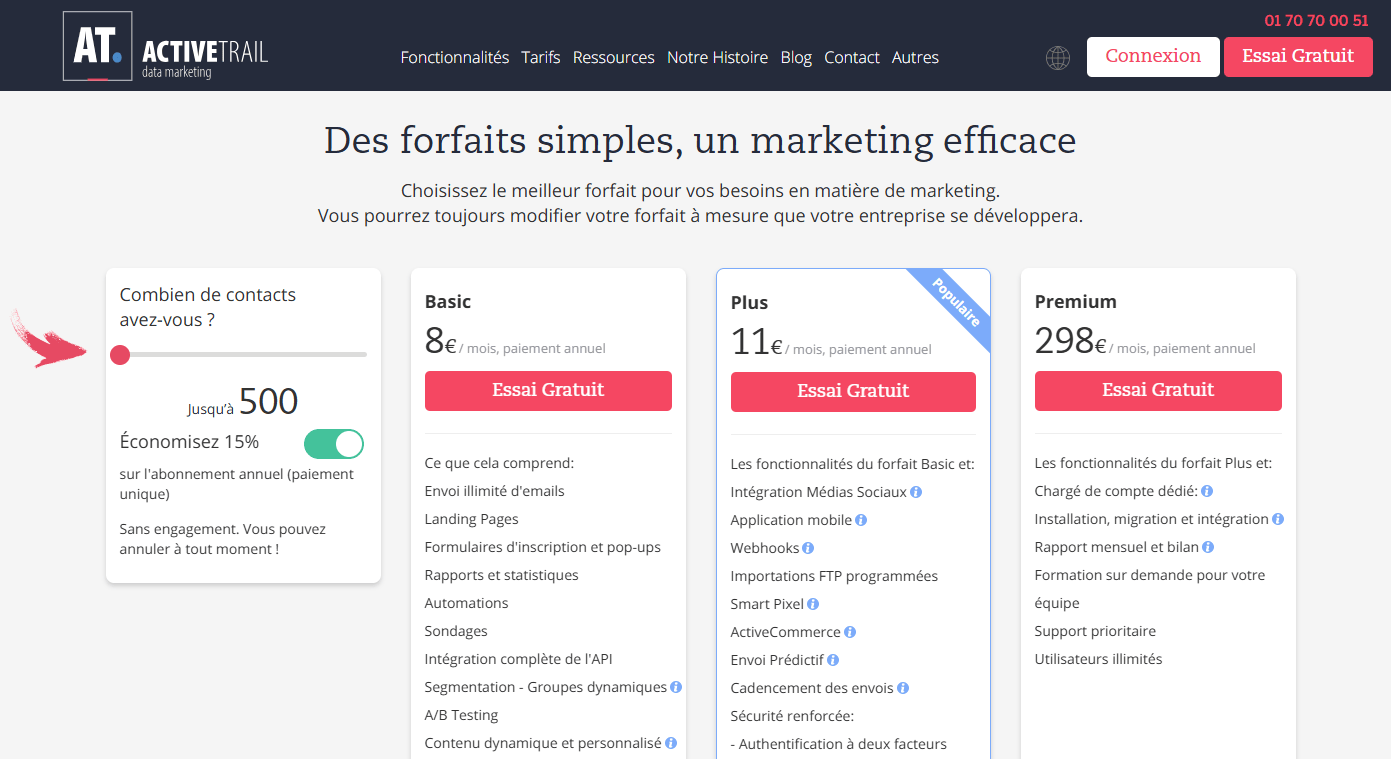 Tarification basée sur le nombre de contacts