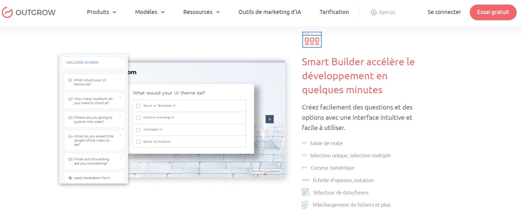 Test de Outgrow interface 