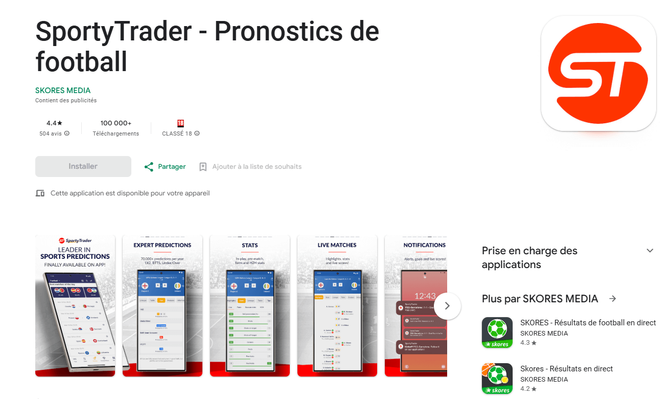 SportyTrader pronostics football applications