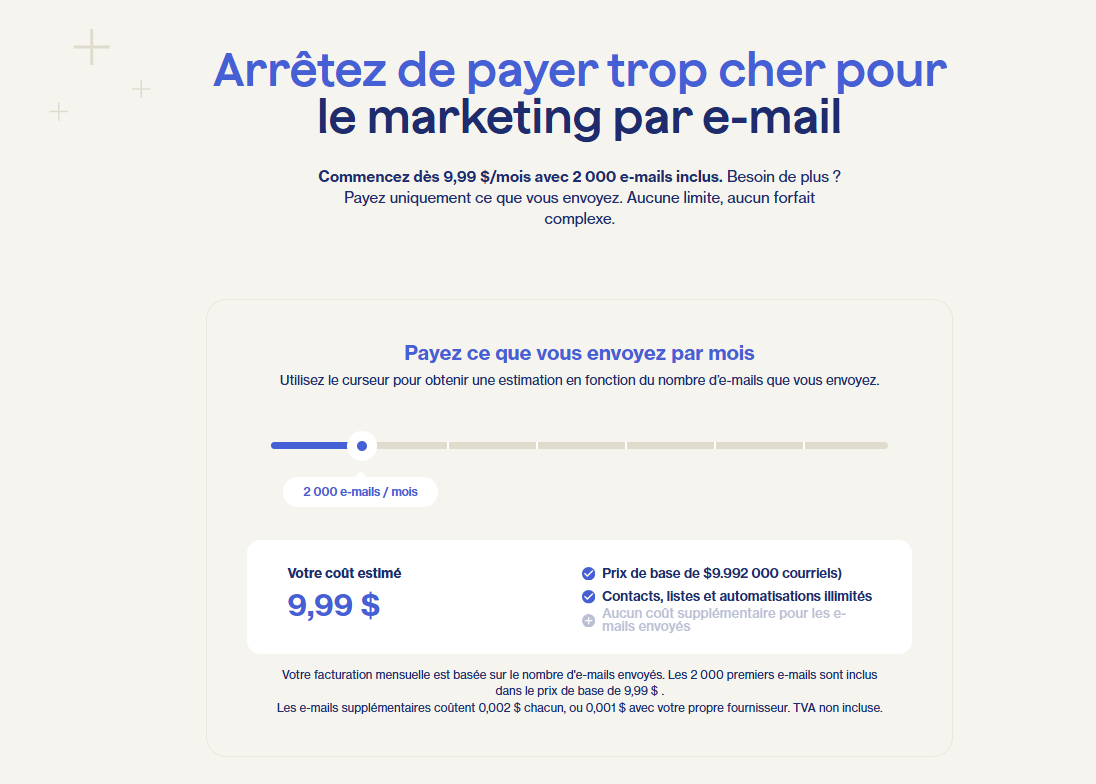 Tarifs de Mailcoach