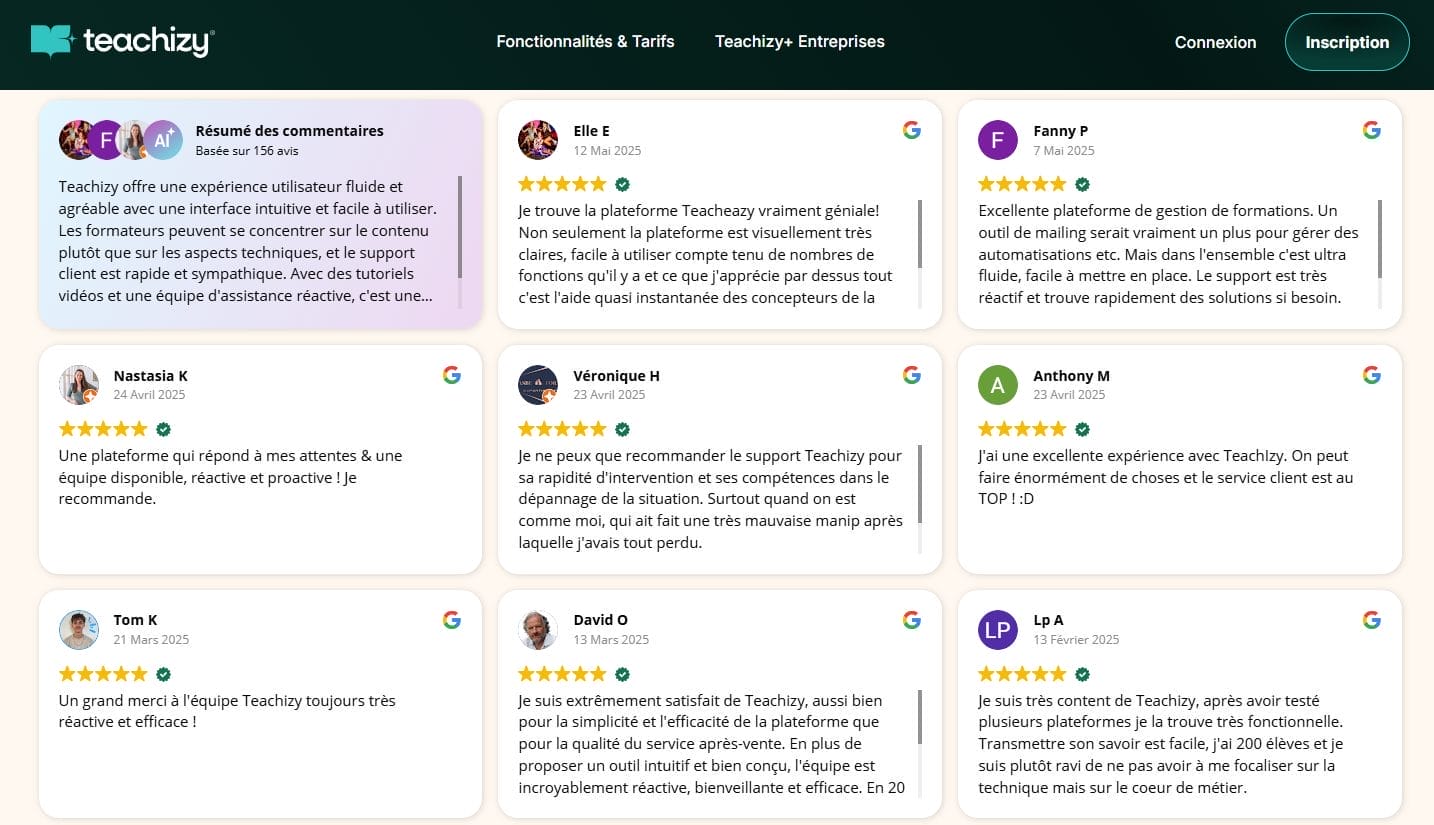 Avis clients Teachizy