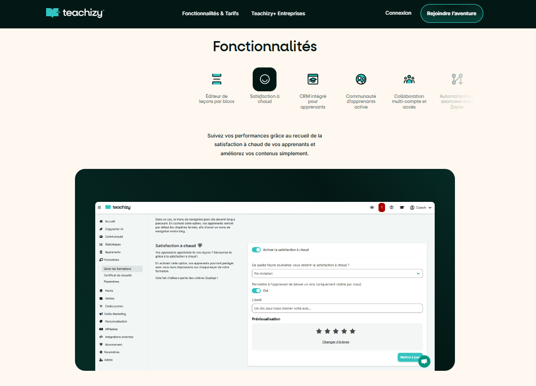 Expérience pour l’apprenant teachizy