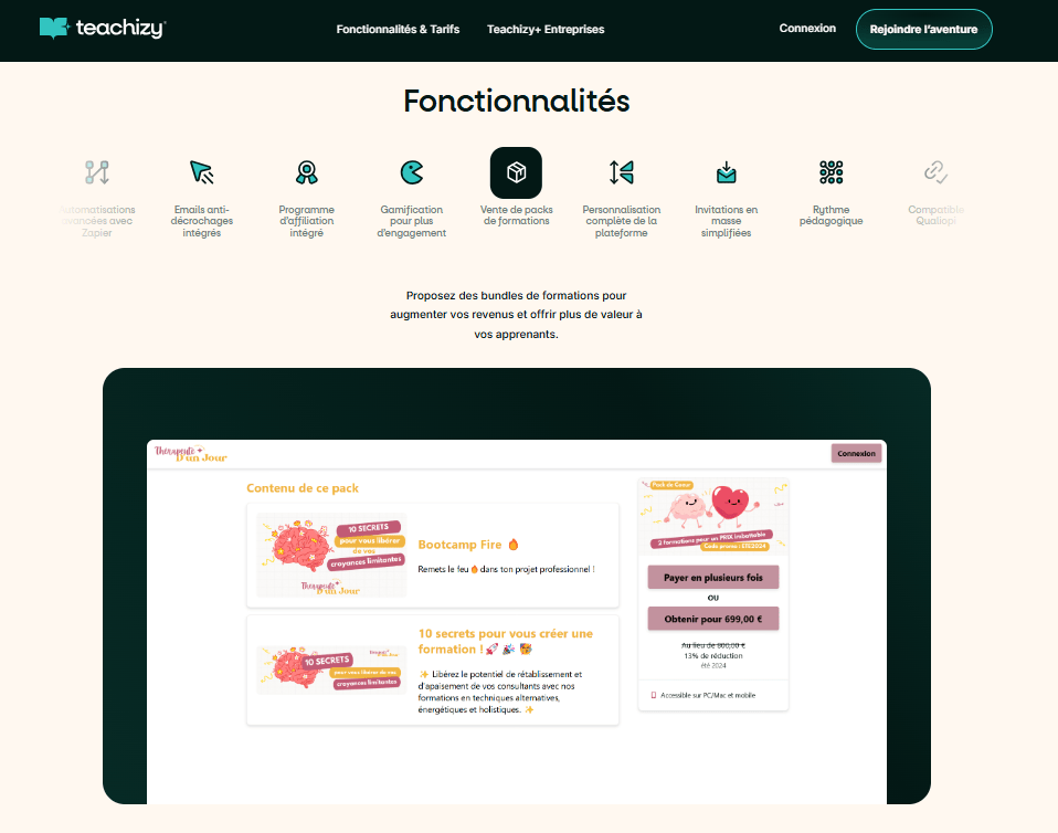 Vente de formations teachizy